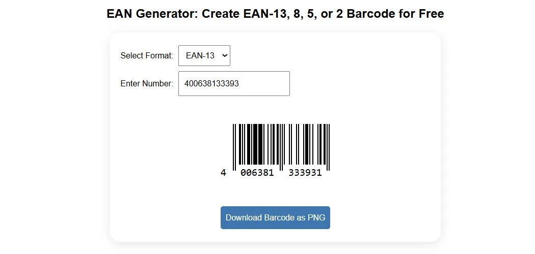 EAN Generator Create EAN 13 8 5 Or 2 Barcode For Free